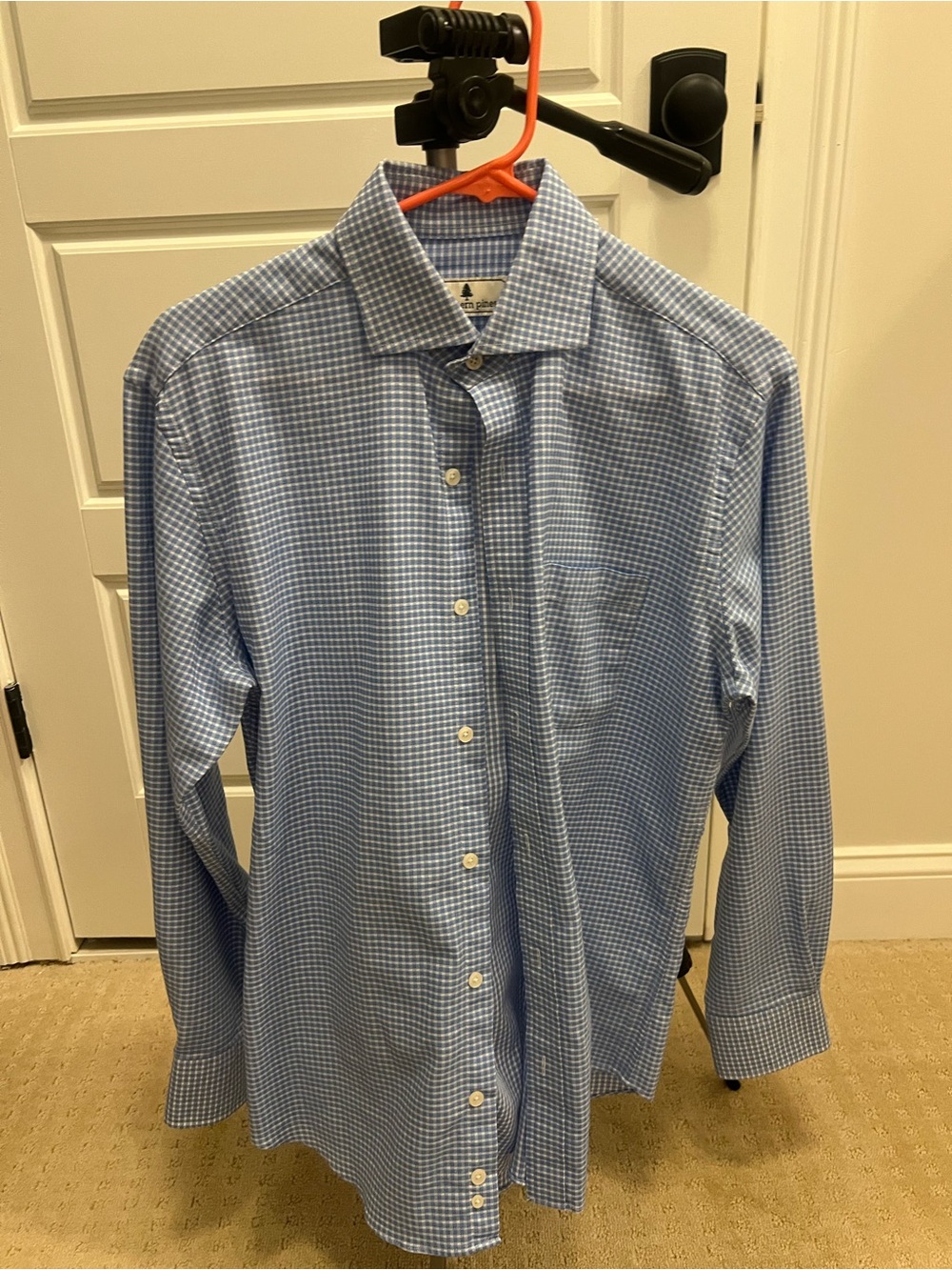 Men's Light Blue Micro-Check Dress Shirt - Long Sleeve-Size M